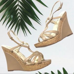 Charles David Tan Strappy Wedge Sandals Size 7.5